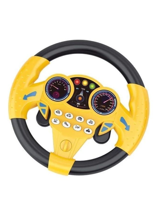 لعبة عجلة قيادة تفاعلية للأطفال من عمر 3 سنوات فأكثر – ألوان أصفر وأسود – مزودة بأزرار وإضاءة ممتعة – تصميم آمن ومتين – تساعد على تنمية المهارات الحركية – سهلة التثبيت – هدية تعليمية ومسلية للصغار - Image 3